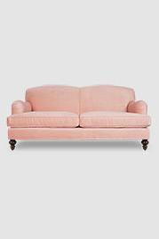 Basel tight back English roll arm sofa in Thompson Blush stain-proof pink velvet