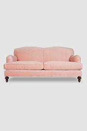 Basel tight back English roll arm sofa in Thompson Blush stain-proof pink velvet