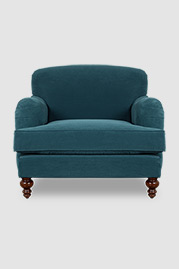 Basel tight back English roll arm armchair in Crosby Azure stain-proof velvet