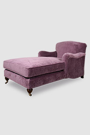 Basel tight-back English roll arm chaise in Cannes Thistle purple velvet
