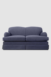 74 Basel tight-back English roll arm sofa in Greenwich Sapphire with dressmaker skirt