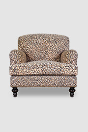 Basel English roll arm chair in custom jaguar print