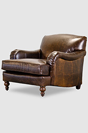 Basel tight-back English roll arm chair in Brompton brown leather