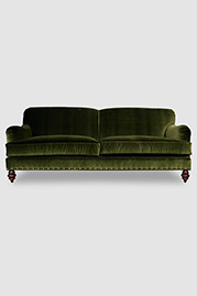 Basel tight-back English roll arm sofa in Como Jade velvet with nail head trim
