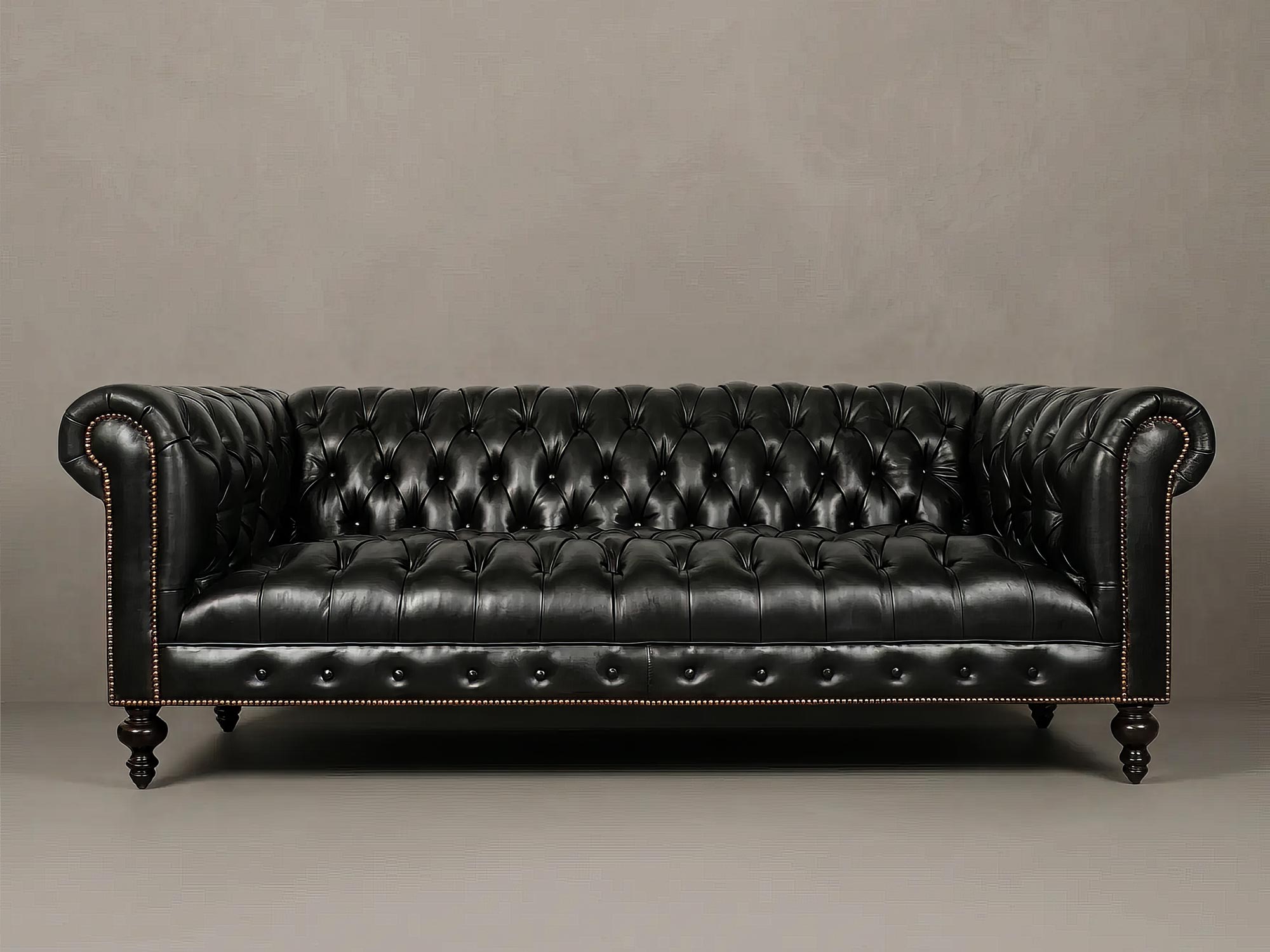 Higgins Chesterfield sofa in Perspecive Pitch Dark with tufted seat