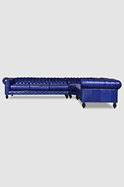 Higgins radius-corner sectional in Raven Indigo leather