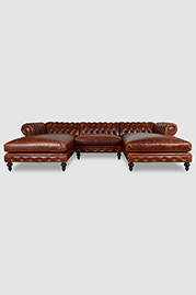 Higgins dual-chaise Chesterfield sectional in Brompton Chestnut leather