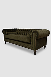 80 Higgins in Como Olive green velvet with bench cushion and bolster pillows