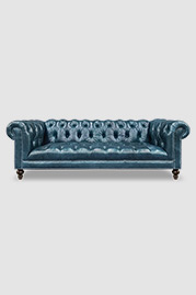 Higgins Chesterfield sofa with tufted seat and 8 tufting pattern in Florence Oceano stain-resistant leather with Crypton