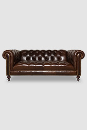 Higgins Chesterfield sofa with wide tufting pattern and tufted seat in Cortina Wenge 2465 brown leather