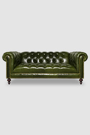 Higgins Chesterfield sofa with wide tufting pattern and tufted seat in Cortina Conifer 3050 green leather