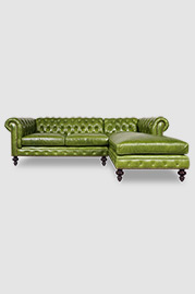 106 Higgins Chesterfield sofa+chaise sectional in Mont Blanc Evergreen leather