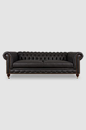 91 Higgins Chesterfield sofa in Angelina Caviar 1170 black leather with caster legs