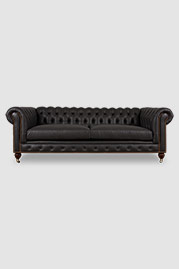 91 Higgins Chesterfield sofa in Angelina Caviar 1170 black leather with caster legs