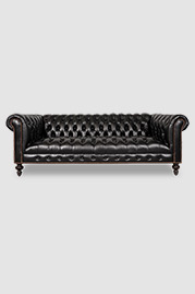 Higgins Chesterfield sofa in Perspective Pitch Dark black leather with tufted seat