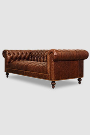 85 Higgins Chesterfield sofa in Caprieze Average Brown with tufted seat and custom nail head arrangement