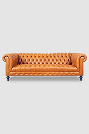 96 Higgins Chesterfield sofa in No Regrets Pure Cognac performance leather with tufted seat