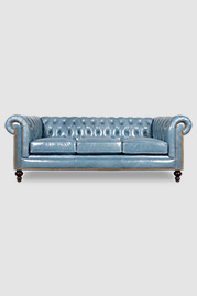 Higgins Chesterfield sofa in Mont Blanc Heaven blue leather