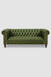85 Higgins Chesterfield sofa with tufted seat in Angelina Parsley green leather