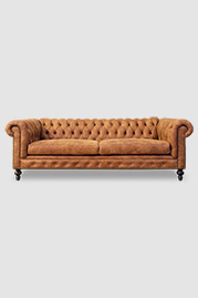 96 Higgins Chesterfield sofa in Stallone Rawhide hand-sanded brown leather