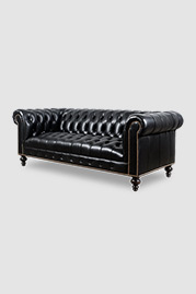 Higgins Chesterfield sofa in Perspective Pitch Dark black leather with tufted seat