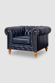 43 Higgins Chesterfield armchair in Dakota Sapphire blue leather