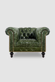 Higgins Chesterfield armchair with tufted seat in Caprieze Good Greens leather