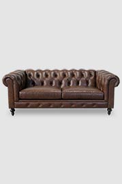 85 Higgins Chesterfield sofa in Everlast Dominate brown performance leather with wide tufting pattern