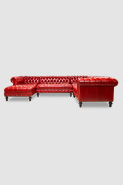 135.5x97 Higgins U sectional with chaise and tufted seat in Bellissimo Cremisi red leather