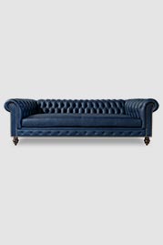 102 Higgins sofa in Run Wyld Cheerful blue performance leather with bench cushion