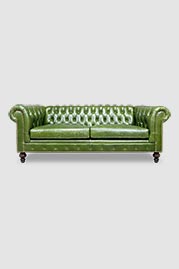 85 Higgins Chesterfield sofa in Ohio Cilantro green leather