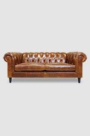 85 Higgins sofa with wide tufting in Ohio Cognac brown leather
