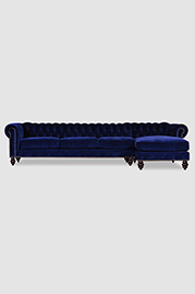 Higgins Chesterfield sectional in Como Indigo velvet