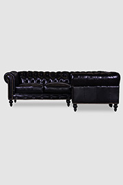 Higgins Chesterfield sectional with flat back in Mont Blanc Midnight leather