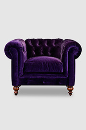 Higgins Chesterfield armchair in Cannes Aubergine velvet