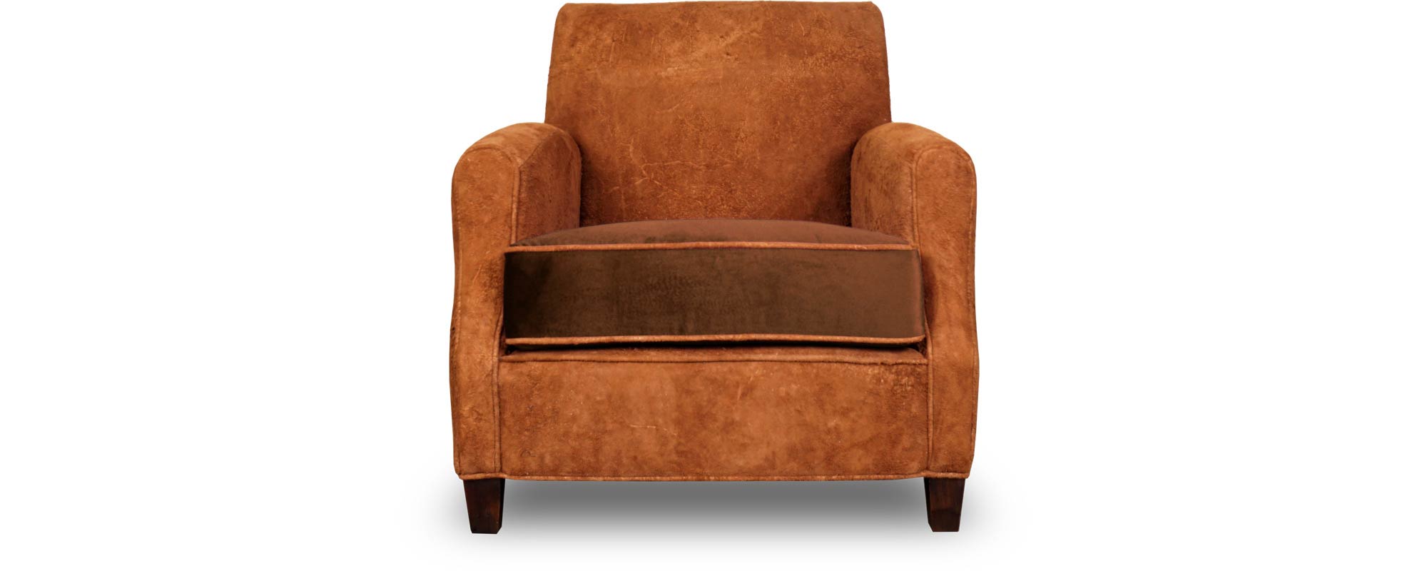 Howdy armchair in Ragtime destroyed leather with velvet seat