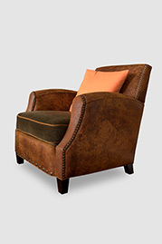 Howdy armchair in Ragtime destroyed leather with mohair seat