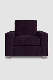 Cole armchair in Cannes Aubergine purple velvet with metal legs