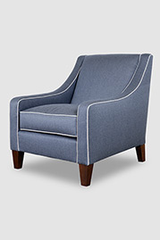 Gracie armchair with tight back in Action Denim with contrasting piping