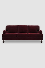 Blythe pillow back English roll-arm sofa in Crosby Merlot stain-proof red velvet