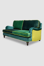 74 Blythe harlquein sofa in mixed green cotton velvets