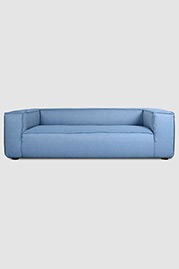 Johnny 108 sofa in Bella Dura Pebble Beach Atlantic fabric with Saloon Jeans leather outside
