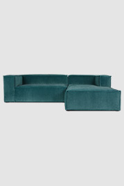 Johnny reverse stitch sofa+chaise sectional in Como Bluestone velvet