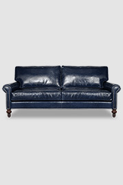 80 Didi sofa in Caprieze Denim Style blue leather with nail head trim