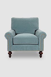 Didi armchair in Henry New Aqua velvet with nail head trim