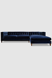 Atticus sofa + chaise sectional in Como Indigo blue velvet