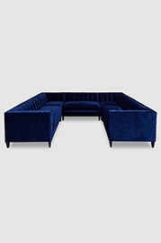 Atticus U sectional in Como Indigo velvet