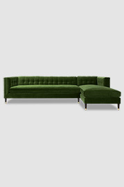 Atticus sofa+chaise tuxedo sofa in Lafayette Green Grass stain-proof velvet