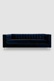 Atticus tuxedo sofa in Como Indigo blue velvet with brass legs