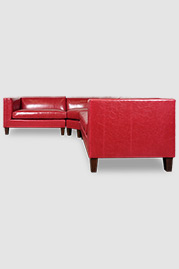 96x110.5 untufted Atticus sectional with radius corner in Glaze Sangria Red faux leather